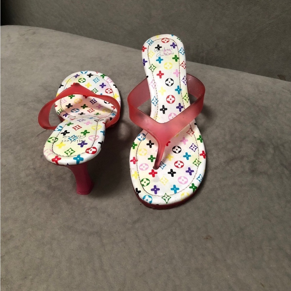 Sandal thong kitten heels size 8 rainbow colors - Picture 2 of 4